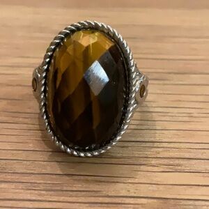925 Sterling Silver Art Deco Tigers Eye
And Citrine Statement Ring Size 7